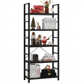 5-Tier Bookshelf, Modern Narrow Bookcase with 30lbs Shelf Capacity, Storage Shelf for Living Room/Office, Black (Shipment from Walmart)