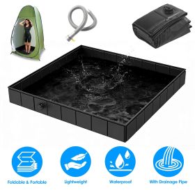 41x41x5.5in Portable Shower Pan Foldable Shower Basin Collapsible Camping Shower Tent Base with Detachable Drain Pipe for Indoor & Outdoor