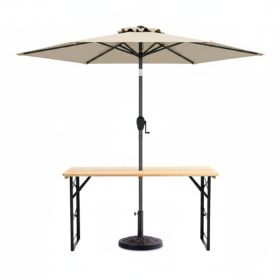3-Piece Patio Picnic Set - 7.5ft Crank Tilt Umbrella, Heavy-Duty Resin Base, Adjustable Legs, Backyard/Garden/Campsite