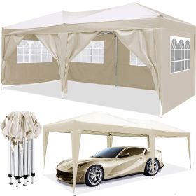 10'x20' Pop Up Canopy Outdoor Portable Party Folding Tent with 6 Removable Sidewalls + Carry Bag + 4pcs Weight Bag (Color: Beige)